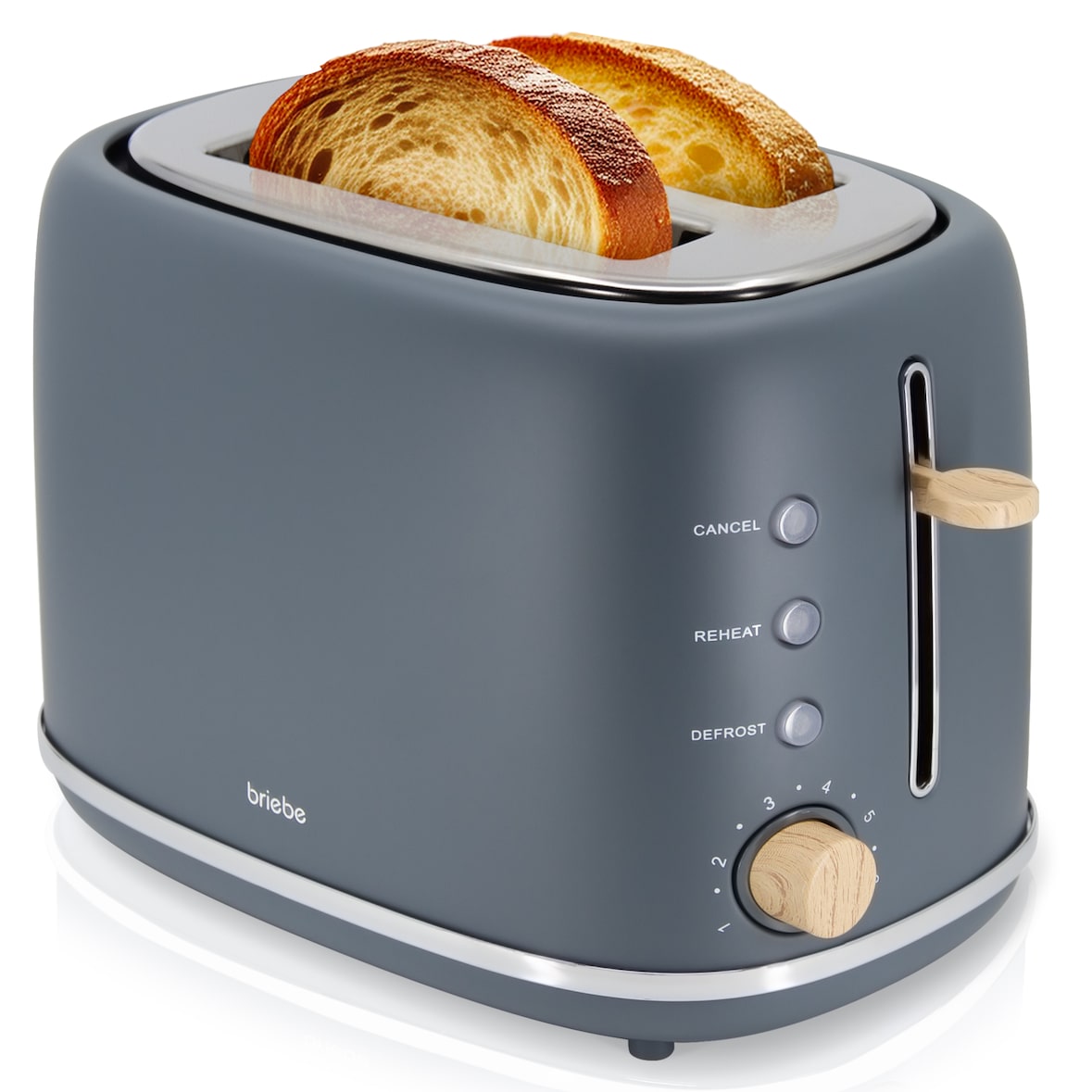 Briebe Nordic Torradeira Ranhura Larga 2 Fatias, 6 Níveis de tostagem, Grelha de Aquecimento, Descongelação, TA1166GRY, Cinza, 870W