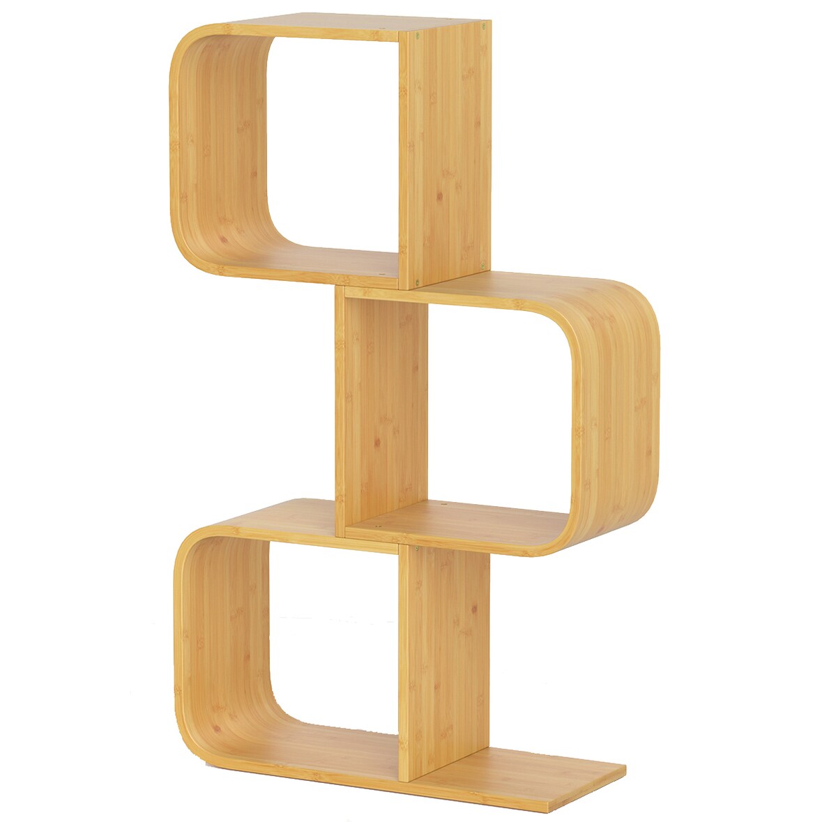 COSTWAY S-vormige boekenkast, staande plank gemaakt van bamboe kubusplank, geometrische decoratieve plank