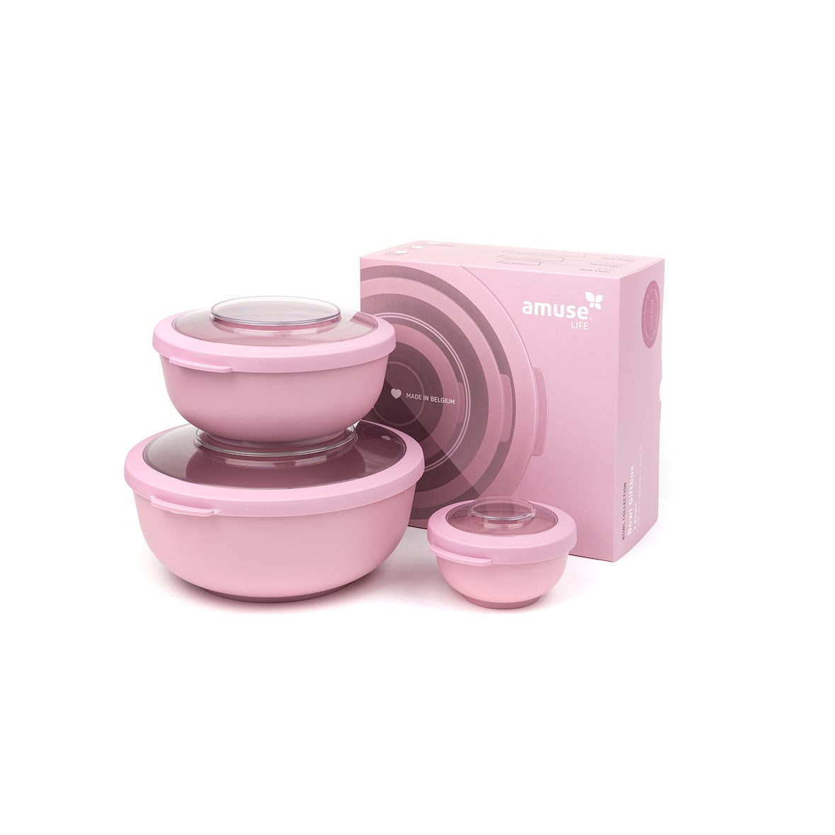 Conjunto 3 Bowls AMUSE com tampa (200ml+1000ml+2000ml) - cor PINK