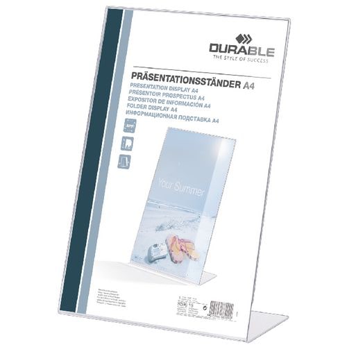 DURABLE Tischaufsteller DIN A4 L-Form 21 (B) x 9 (T) x 30 (H) cm Transparent 2 Stück