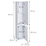 thumbnail of Wandkast HWC-L86, midikast hoge kast badkamer badkamermeubel, 2 deuren 3 vakken 160x33cm ~ wit