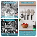thumbnail of CHEFGASTRO Magnetleiste magnetische Messerleiste Messerhalter aus Stahl, HxBxT 4x40x1,6cm, Inkl. 3 silberne Haken, Silber, zum Kleben oder Schrauben
