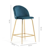 thumbnail of Conjunto de 2 banquinhos de bar em veludo, pés em metal, altura do assento 65 cm, para bar, restaurante, cozinha, design elegante Sara XL/Azul/Dourado
