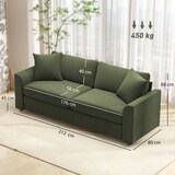 thumbnail of HOMCOM sofá de 3 plazas sofá de salón 212x80x88 cm tapizado en pana con 2 almohadas reposabrazos y cojín de muelles diseño moderno verde