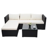thumbnail of Poly-Rattan Garnitur HWC-F57, Balkon-/Garten-/Lounge-Set Sofa Sitzgruppe ~ schwarz, Kissen creme ohne Deko-Kissen