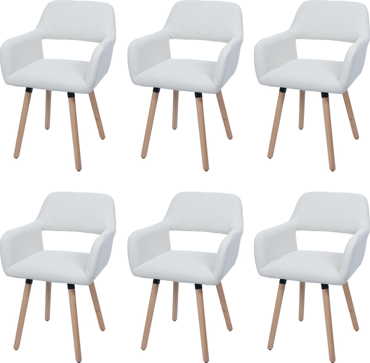 6er-Set Esszimmerstuhl HWC-A50 II, Stuhl Küchenstuhl Polsterstuhl, Holz Stoff/Textil Cord (400g/m²) FSC® ~ creme-weiß