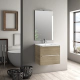 thumbnail of Mobile Bagno 60cm Sospeso Con 2 Cassetti e Specchio con Lampada LED - Rovere Miele