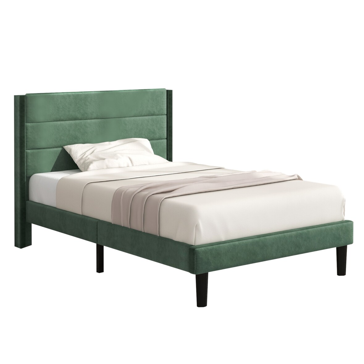 Merax Polsterbett Einzelbett 90x200 aus Samt & Holz & Metall mit Lattenrost & Kopfteil für Schlafzimmer Grün