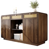 thumbnail of Sideboard Kommode Nussbaum 120x40x85 cm mit Rattanfronten 3 Schubladen 2 Schranktüren offenes Regal höhenverstellbare Böden