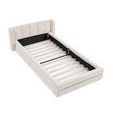 thumbnail of Einzelbett Polsterbett 90x200 cm Beige mit Chenillebezug, ergonomischem Kopfteil und stabilem Bettgestell bis 200 kg, geräuscharm ohne Matratze