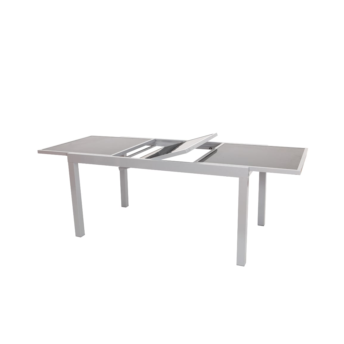 Merxx Ausziehtisch, 160 (220) x 90 cm, Aluminium/Glas, Silber/Grau