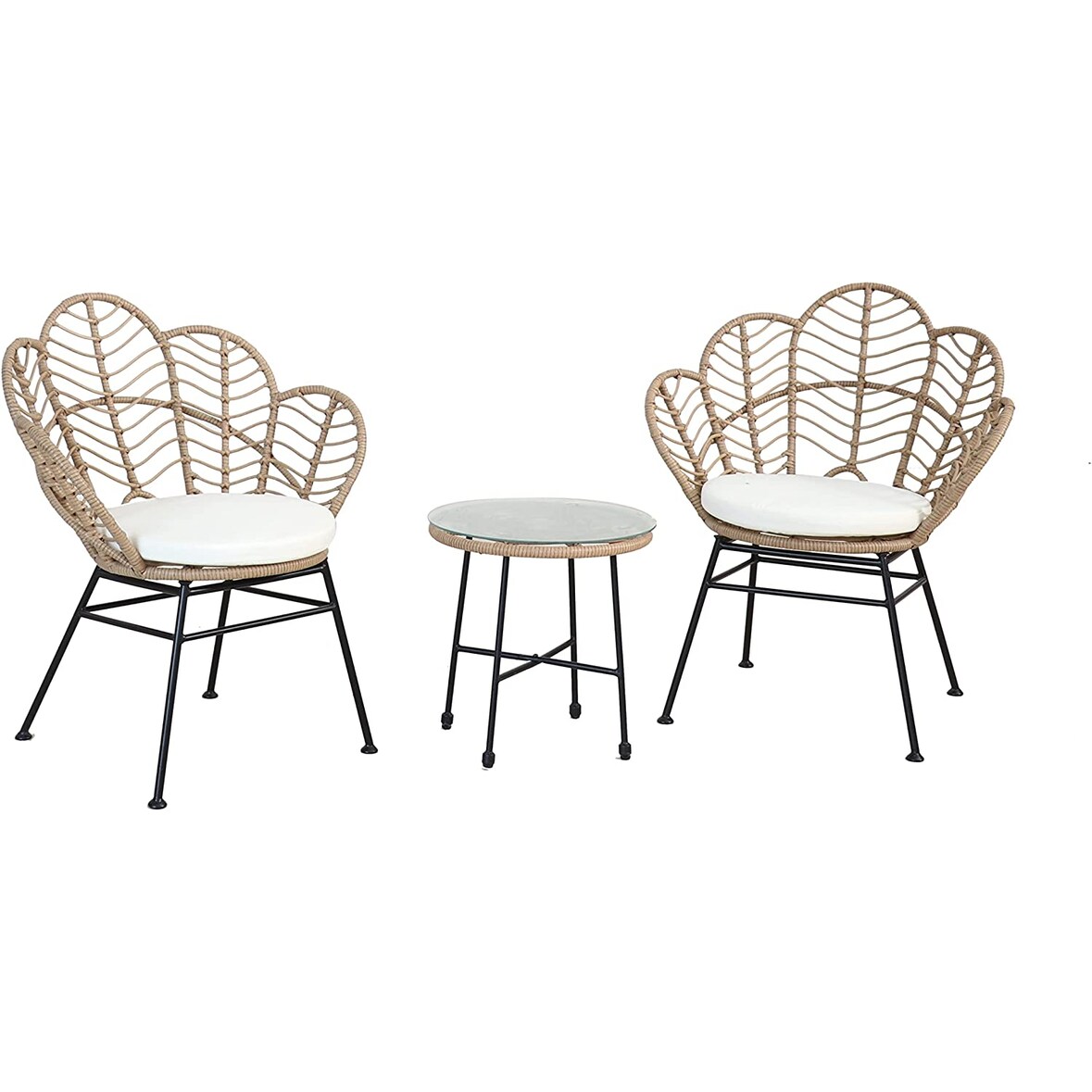 Garden Friend Salotto Fiji in acciaio e polyrattan set composto da un tavolo e due sedie colore nero, naturale e bianco