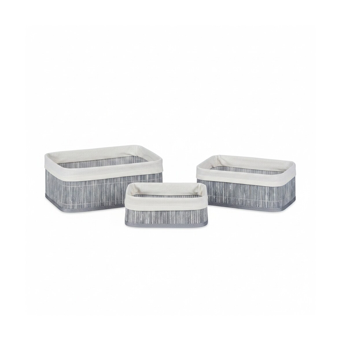Relaxdays Aufbewahrungskorb 3er Set, Stoffbezug, Bambus, rechteckig, Bad, Accessoires, Spielzeug, Allzweckkorb, grau