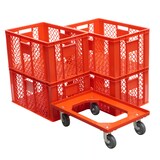 thumbnail of 4 Stück Bäckerkisten 600 x 400 x 320 mm + 1 Transportroller in Rot