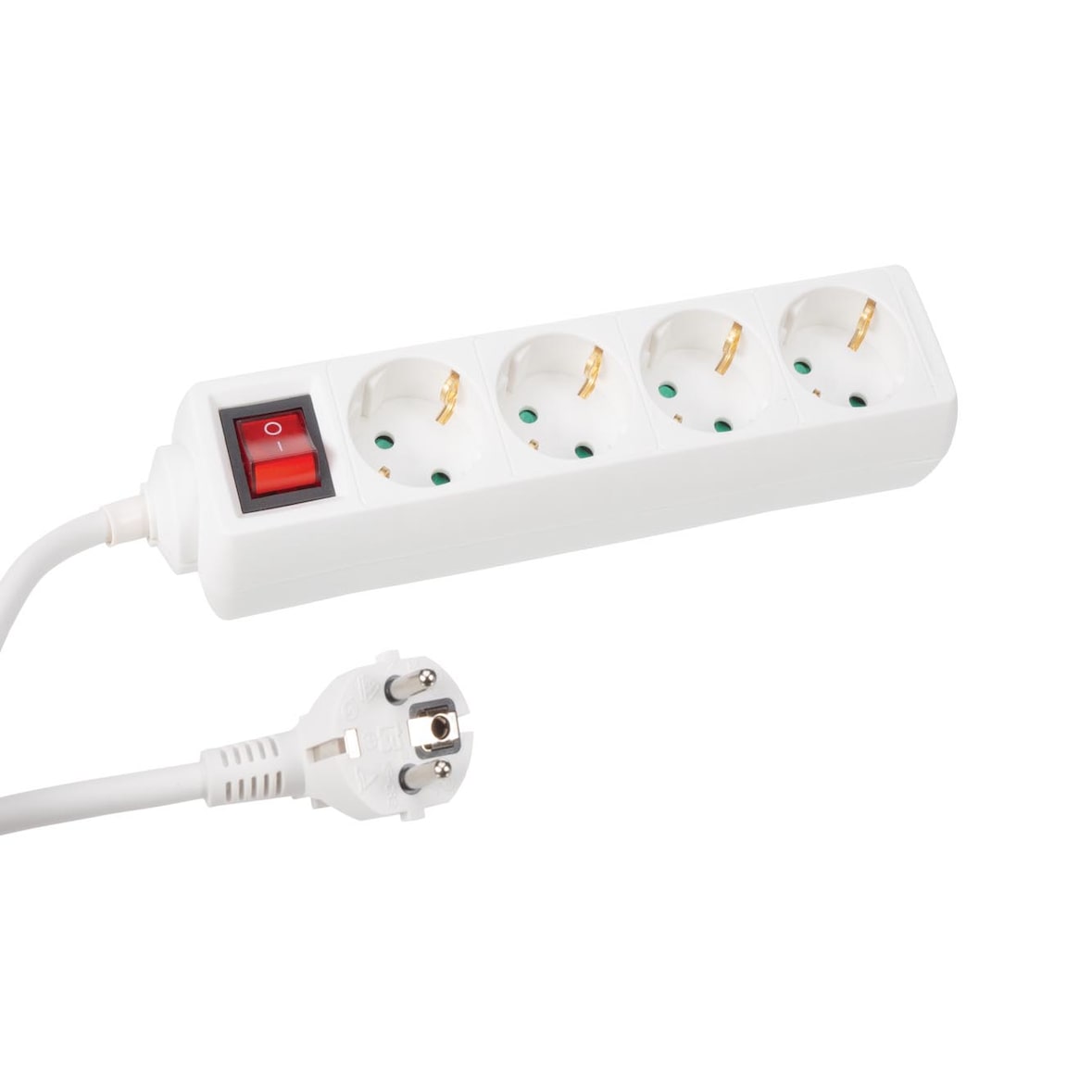 Perel Extensão múltipla com interruptor, 4 tomadas Schuko (tipo F) com proteção infantil, cabo H05VV-F 3G1.5 de 3 m, 3500 W, IP20, branca, 16 A, 230 V