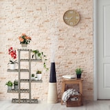 thumbnail of Relaxdays Blumenregal Holz, Blumentreppe 5-stufig, Pflanzenregal Innen, Pflanzentreppe Shabby, HxBxT: 125x81x25 cm, Grau