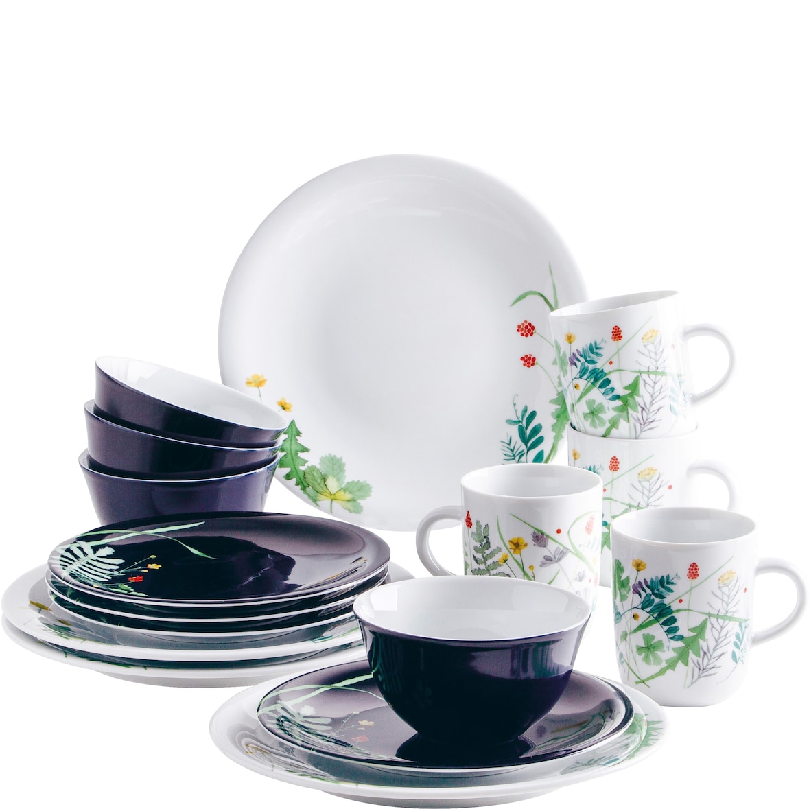 KAHLA 32G161A50663C Update Starter Set 16tlg. Moon Meadow | schwarz-blaues Geschirrset für 4 Personen