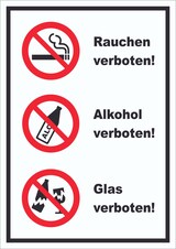 thumbnail of Schild Alkohol Rauchen Glas verboten hochkant A5 Rückseite selbstklebend
