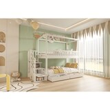 thumbnail of Etagenbett 90x200 aus Massivholz Hausform mit Sicherheitsleiter Stauraum Schubladen Sicherheitsgeländer Funktionsbett platzsparend Weiß