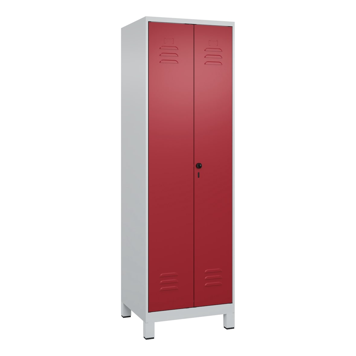 C+P Doppel-Spind Classic PLUS, Füßen, 2 Abteile, HxBxT 195x60x50cm, Sicherheitsdrehriegel, Hellgrau/Rubinrot von PROREGAL
