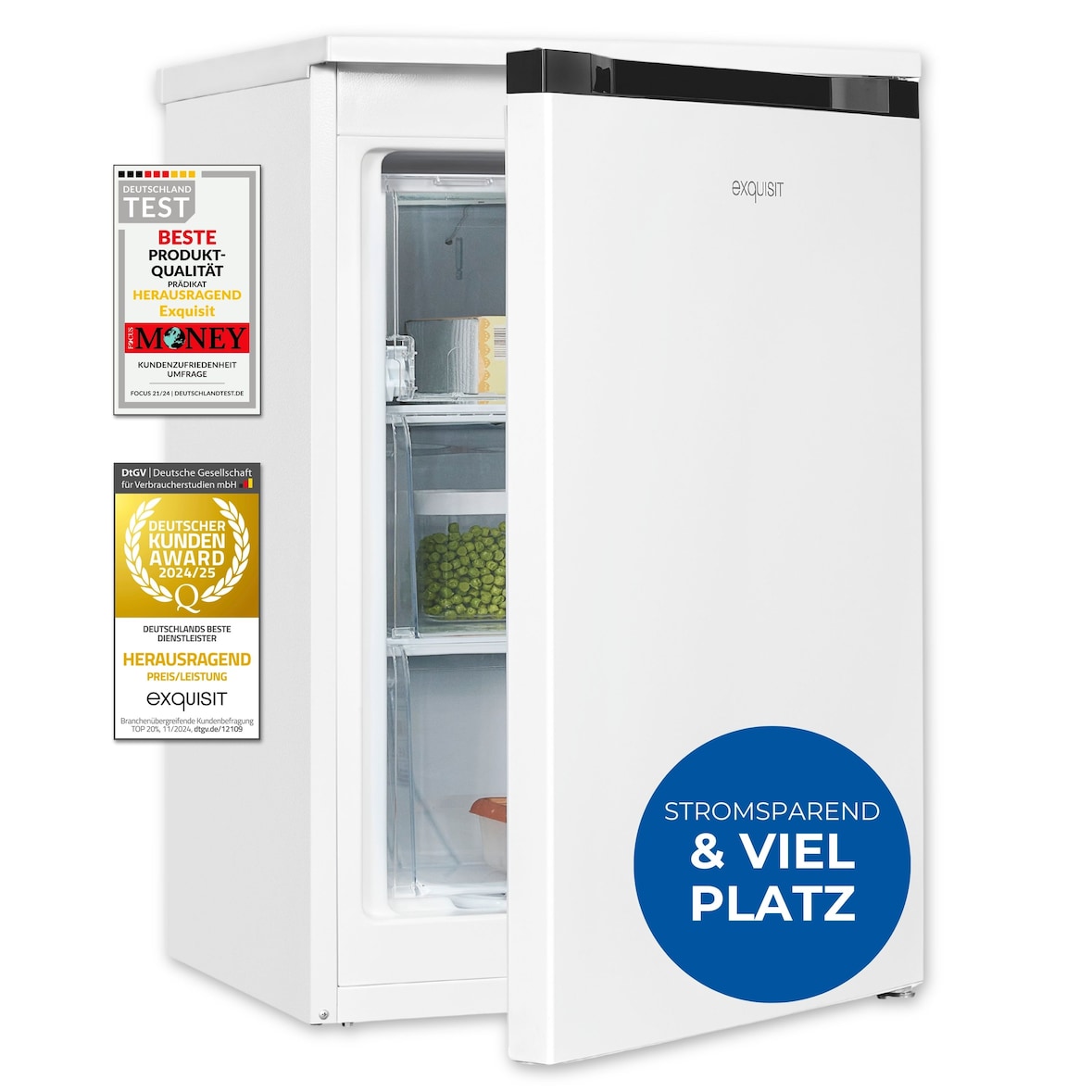 Exquisit Gefrierschrank GS581-051C weiss | Nutzinhalt: 85 L | 4-Sterne-Gefrieren | Türanschlag wechselbar | Standgerät