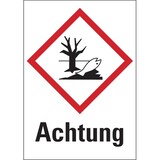 thumbnail of Aufkleber Gefahrstoffetiketten - Umwelt (GHS09) & Signalwort "Achtung" - 105 x 148 mm Folie selbstklebend