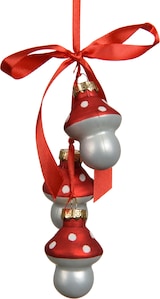 thumbnail of 1 Christbaumschmuck Glas 3 Pilzen Figur Weihnachtsbaum Anhänger Christbaumanhänger Weihnachtsbaumschmuck Weihnachtsdeko Fliegenpilze Rot Weiß