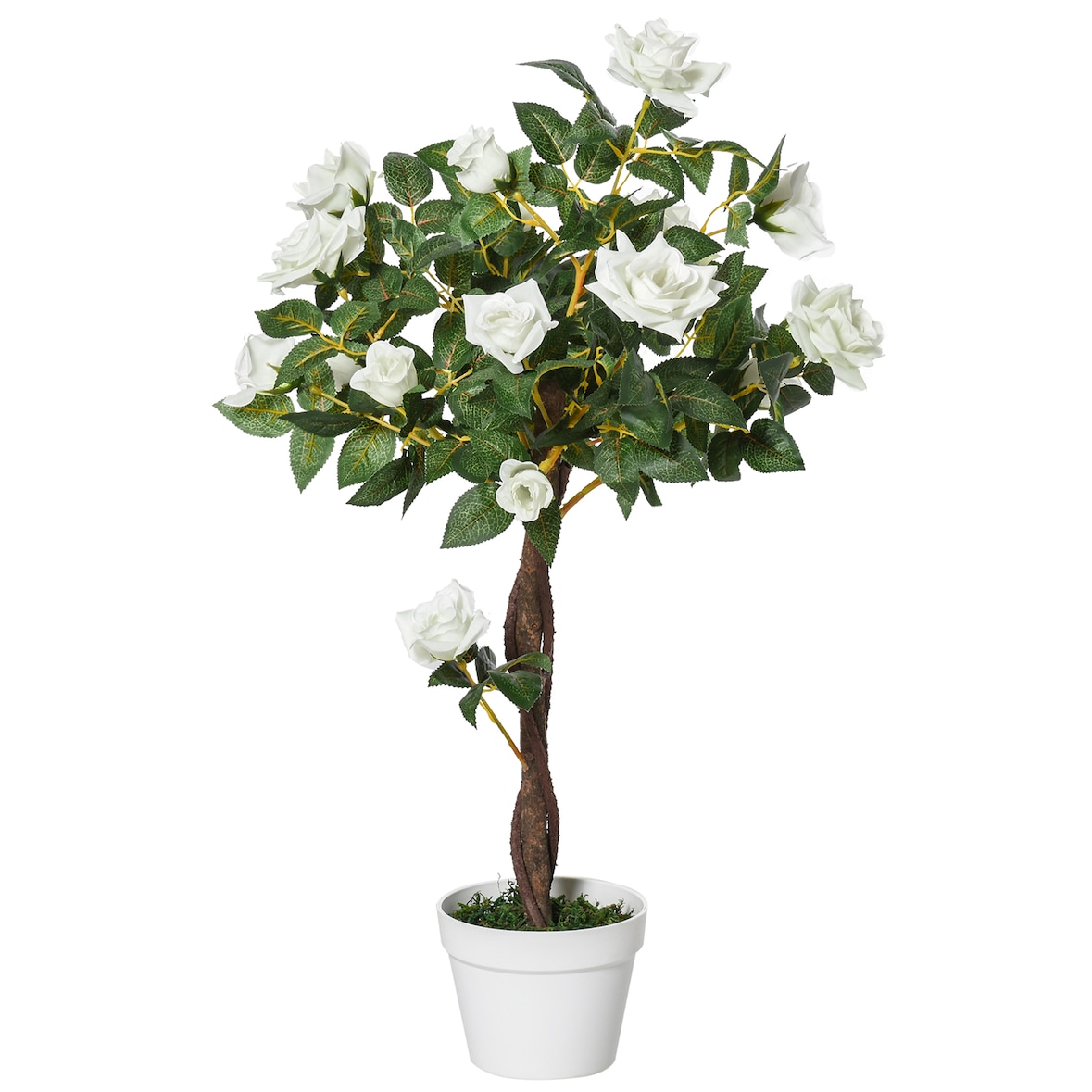 Outsunny planta artificial de 90 cm rosa blanca realista con 21 flores y 350 hojas anti-uv maceta de cemento incluida para interior y exterior