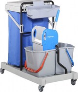 thumbnail of CleanSV Elite PE Grau Reingungswagen / Putzwagen, Moppresse, 2 Eimer 18 Liter, Müllsackhalter mit Trennung,