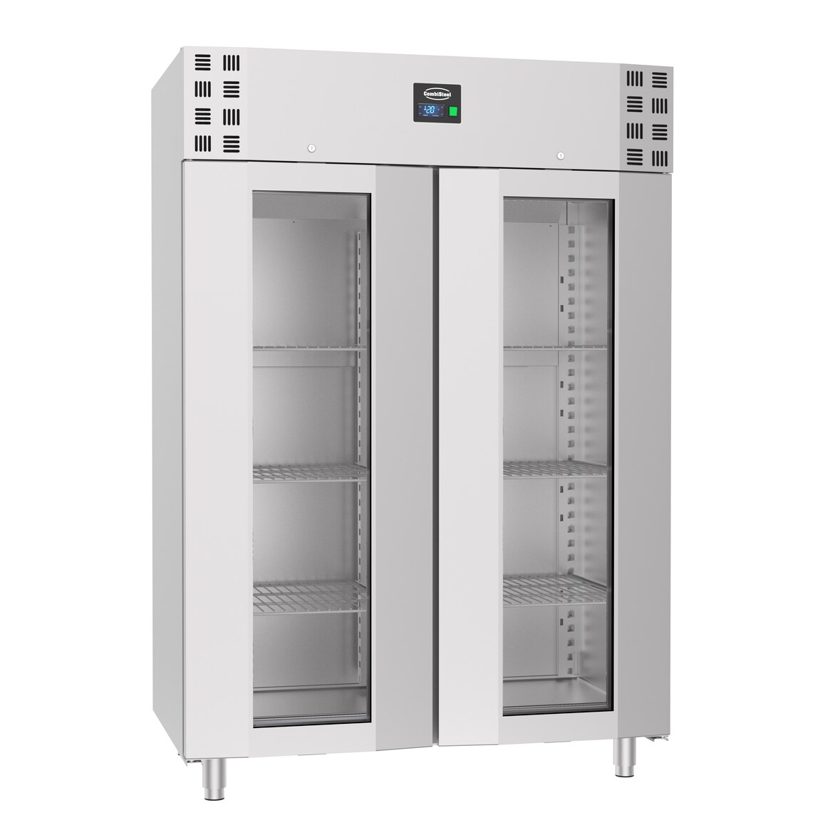 Tiefkühlschrank CAPYBARA | 2x abschleßbare Glastür + LED | 1400 Liter, HxBxT 205x140x81cm | -10/-22°C | Edelstahl | + CHEFGASTRO Geschirrtuch