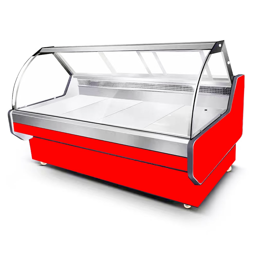 Romux® Vitrina Charcutera Expositora Refrigerada con Cristal Alto Curvo Roja 350 Litros Ventilada de 150 cm | Vitrinas Profesionales