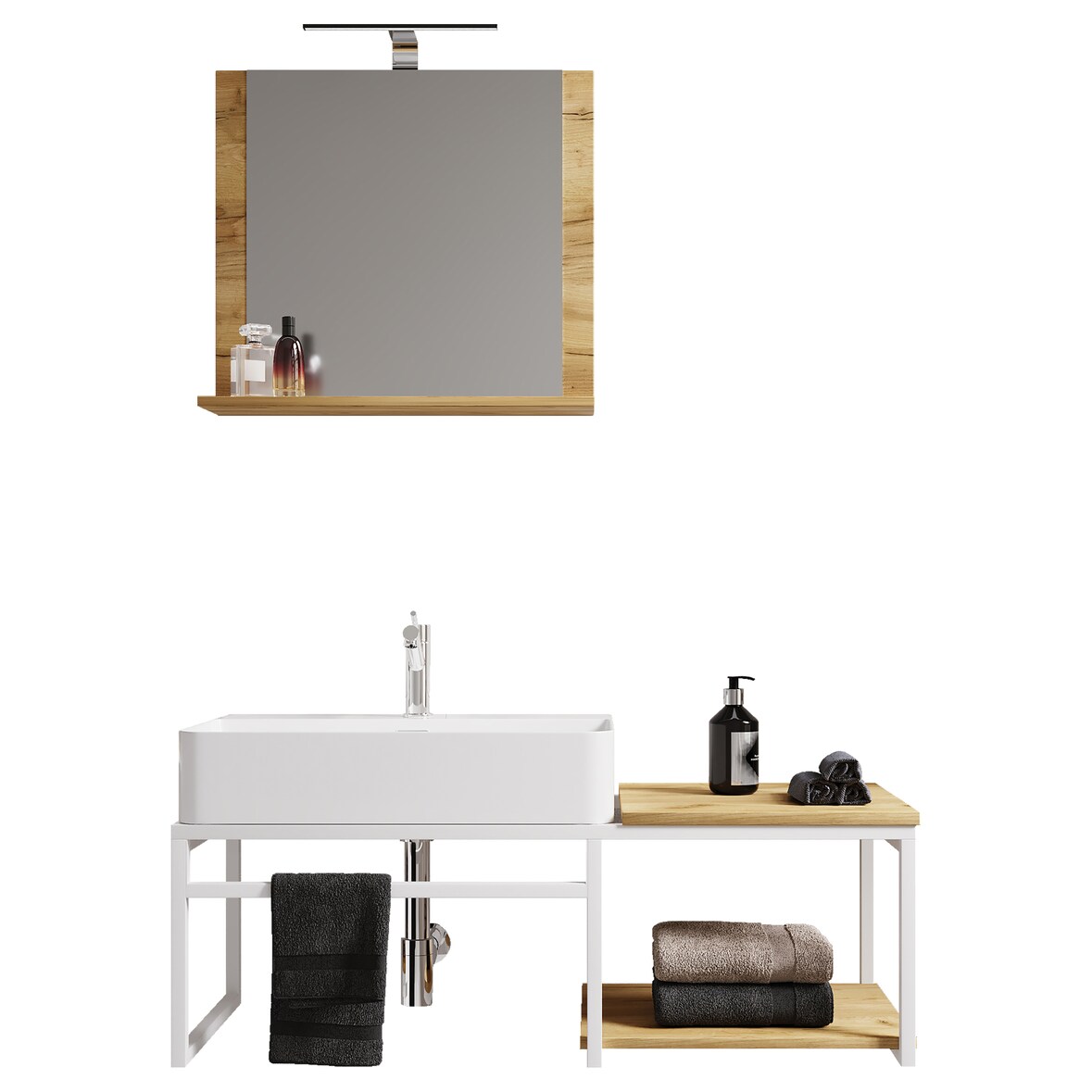 VCM Badmöbel Waschtisch Bitila Weiß / Honig-Eiche H. 35 x B. 100 x T. 42 cm