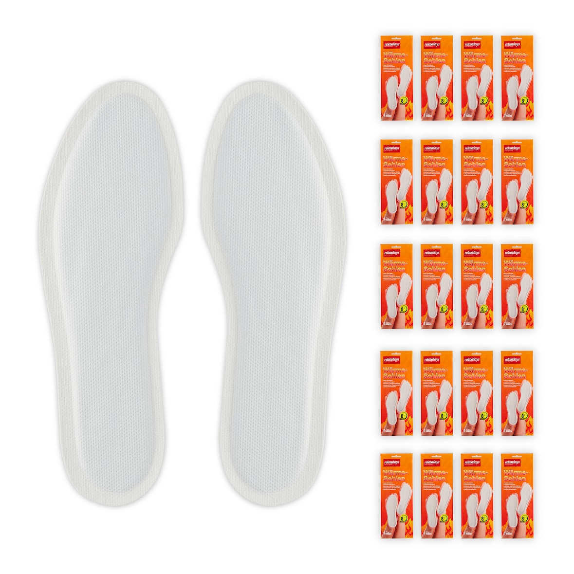 Relaxdays Sohlenwärmer, 20 Paar, Größe M, Wärmeeinlagen für Schuhe, 8h warme Füße, luftaktiviert, selbstwärmend, weiß