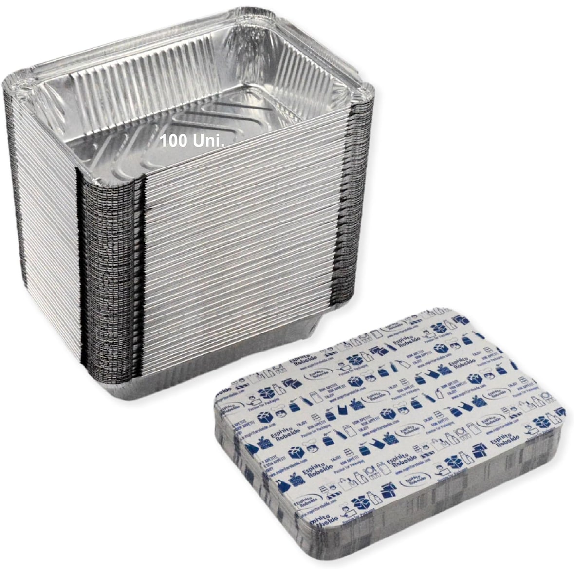 Set von 100 Aluminiumschalen mit Deckel für Lebensmittel, Einweg, 1000 ml - Perfekte Verpackung für Grillfeste, Transport von Lebensmitteln