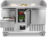 thumbnail of Romux® Pizzatisch 1 Tür und 4 Schubladen 140x70 cm mit Arbeitsfläche aus Granit mit Umluftkühlung | Pizzakühltisch aus Edelstahl