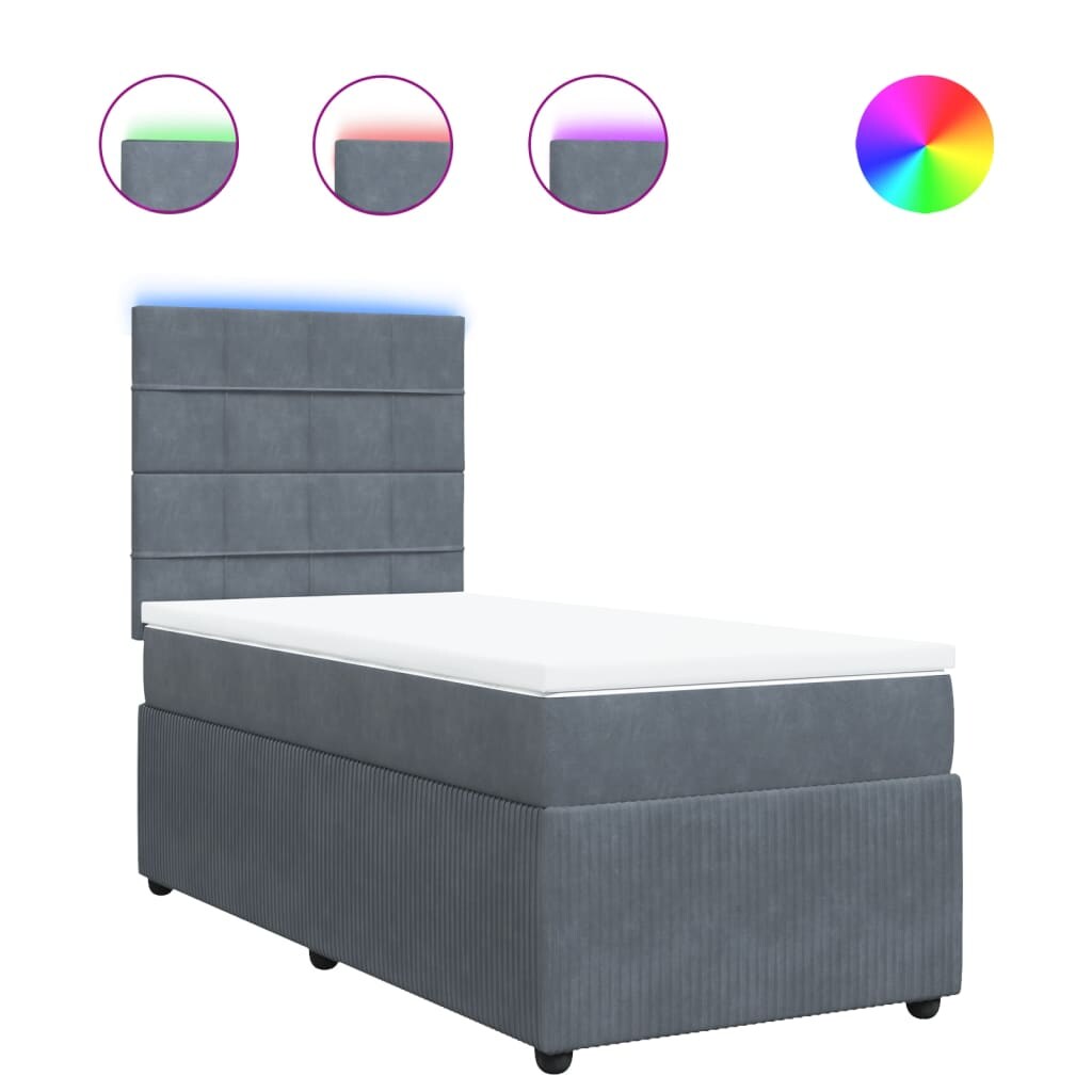 vidaXL Boxspringbett mit Matratze Dunkelgrau 80x200 cm Samt