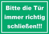 thumbnail of Schild Bitte die Tür immer richtig grün-weiss A4 Rückseite selbstklebend
