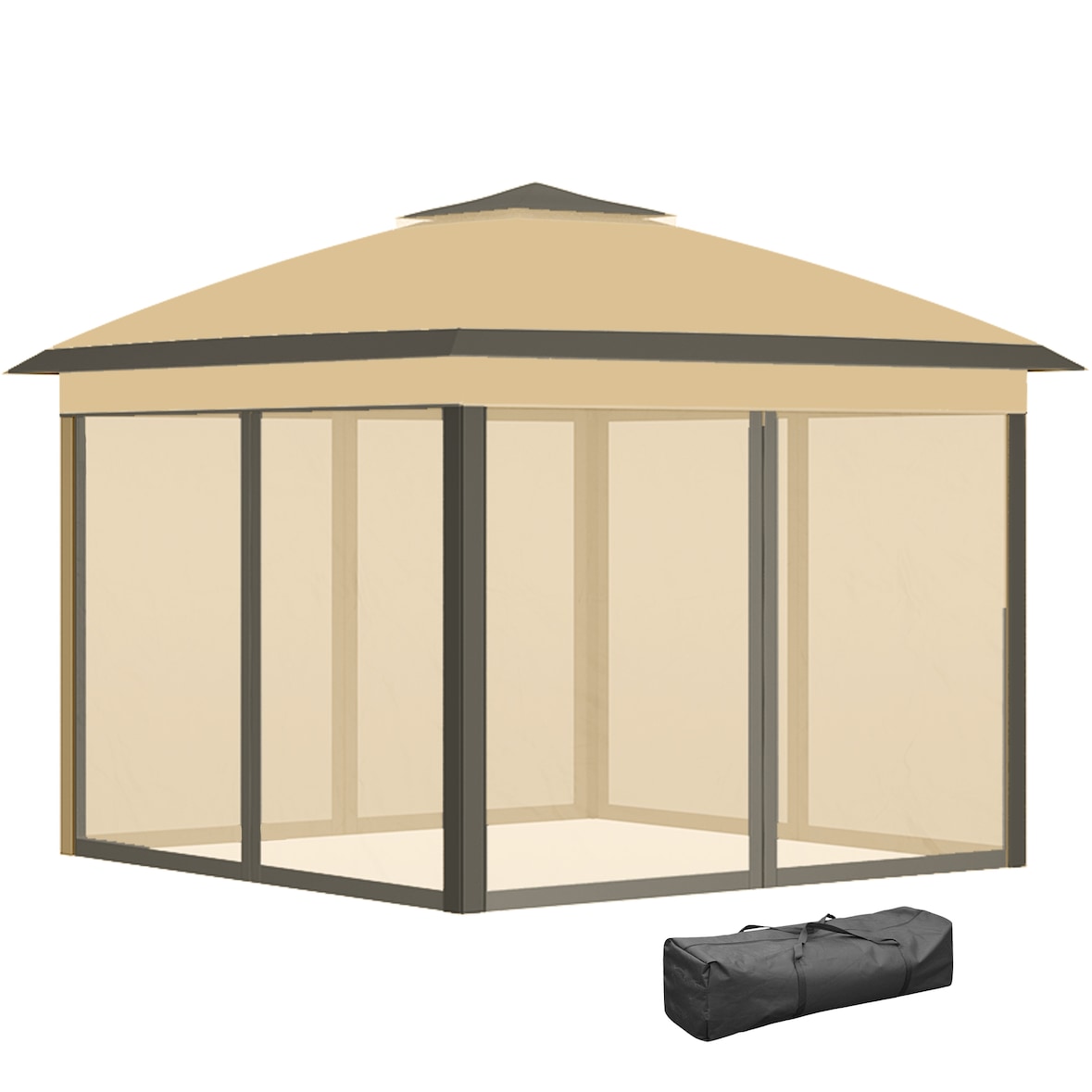 Outsunny Gazebo Pieghevole con zanzariera 3.3x3.3 m Beige