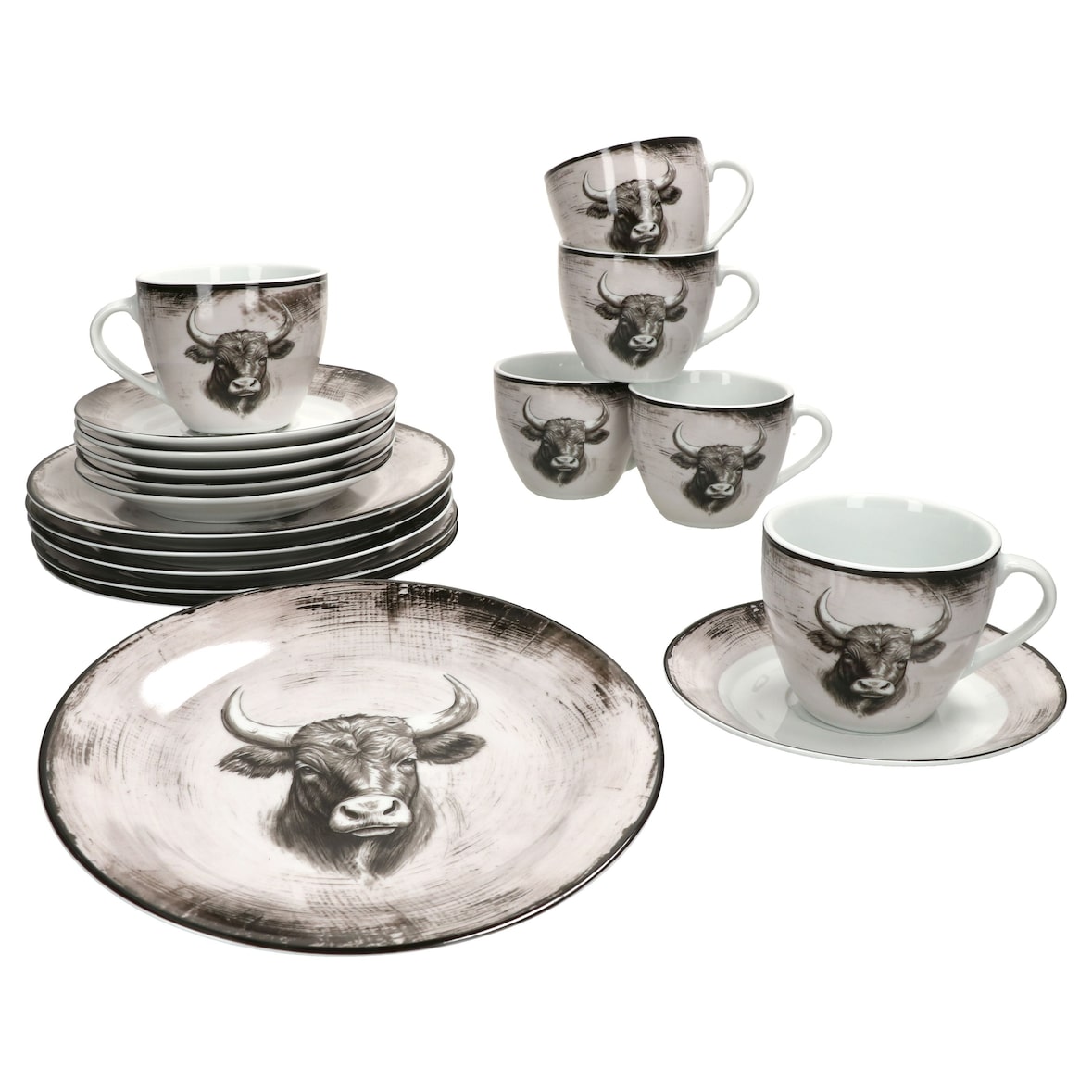 Toro 18tlg Kaffeeservice Porzellan 6Pers Tasse Untertasse Teller Kuh Landhaus