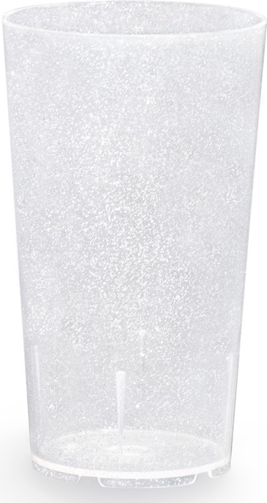 Ein durchsichtiger Becher mit Glitzer.