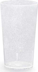 Ein durchsichtiger Becher mit Glitzer.