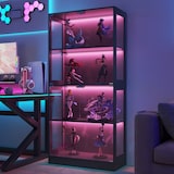 thumbnail of Merax LED-vitrinekast 80x35x170 cm, moderne zwart glazen vitrine, collectievitrine met app-bediening, 4 niveaus, push-to-open deuren