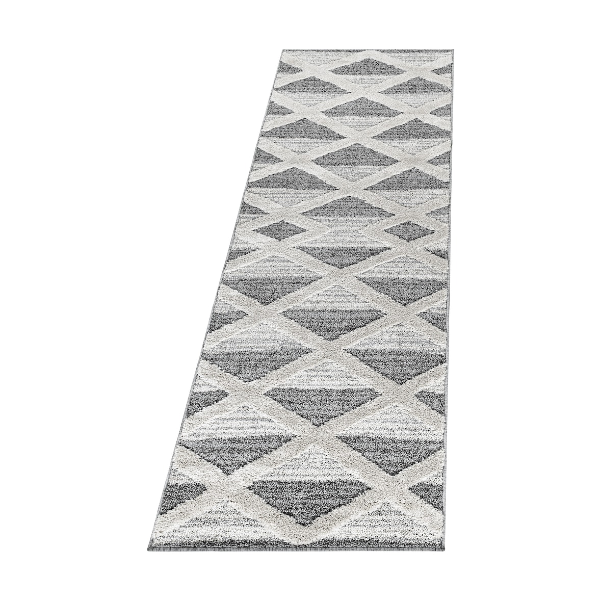 Teppich Esszimmer 3D Geometrisch Modern Waschbar Strapazierfähig Wohnzimmer Pflegeleicht Läufer Grau 80x250 cm – GENF von Kadima Design