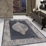 thumbnail of Carpetsale24 Waschbarer Kurzflor Teppich Schwarz 140x200 cm Ornament Design mit Rutschfester Rückseite, Ideal für Wohnzimmer, Schlafzimmer, Flur