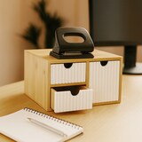 thumbnail of Relaxdays Schubladenbox, Bambus & MDF, 3 geriffelte Schubladen, HBT: 15 x 25 x 20 cm, Schreibtisch Organizer, weiß/natur