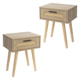 thumbnail of ML-Design Nachttisch 2er Set 1 Schublade 40x50,5x30 cm Eiche Rattan Massivholzfüße Nachtschrank Schlafzimmer