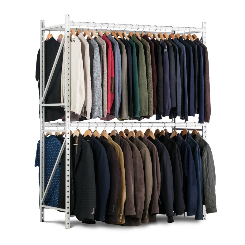 PROREGAL Kleiderständer | Grundregal | HxBxT 200x100x60cm | Fachlast 140kg | 2 Ebenen | Lichtgrau | Kleiderschrank Garderobenständer Kleiderregal