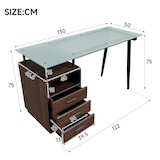 thumbnail of Merax Schreibtisch 130×50×75 cm, Bürotisch mit gehärteter Glasplatte, 3 Schubladen & offenem Ablagefach, Metallgestell, modern, Braun