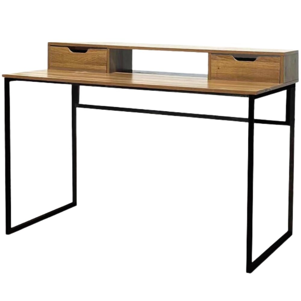 Secretária para escritório e casa, secretária com 2 gavetas, mesa de estudo para computador, móvel em madeira e metal, design industrial