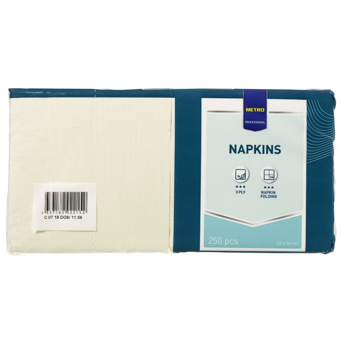 METRO PROFESSIONAL Servilletas de papel, 24 x 24 cm, pliegue 1/4, 3 capas, blanco, 250 unidades